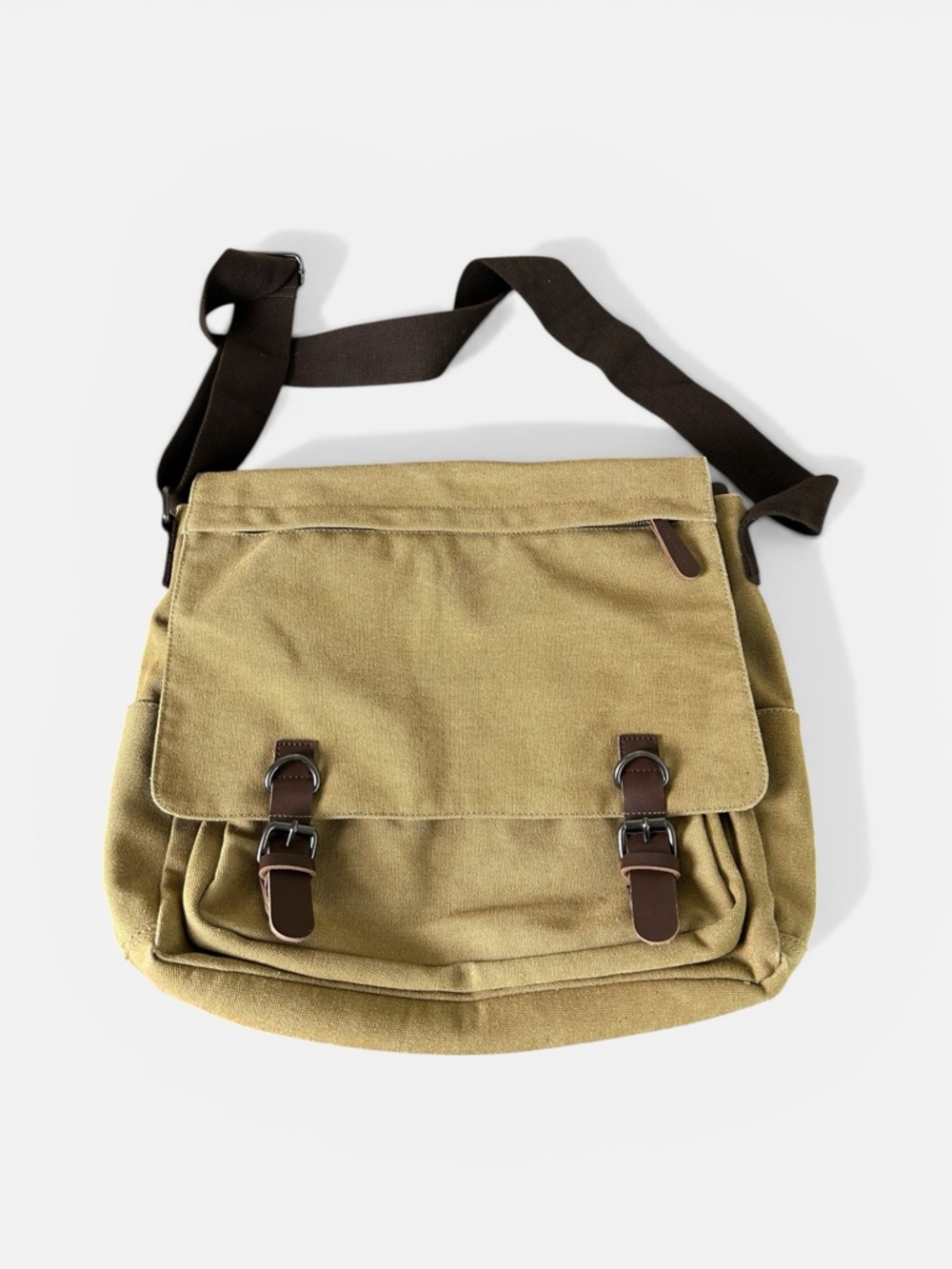 Khaki Canvas Messenger Bag